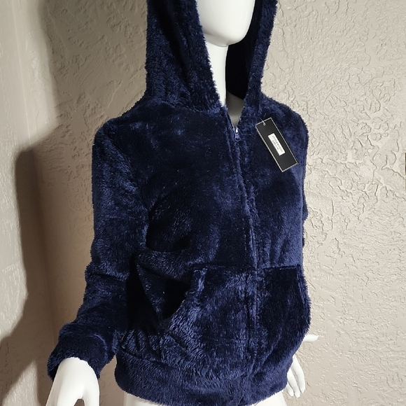 Blue Teddy Jacket with Hood and Zipper - Picture 6 of 6
